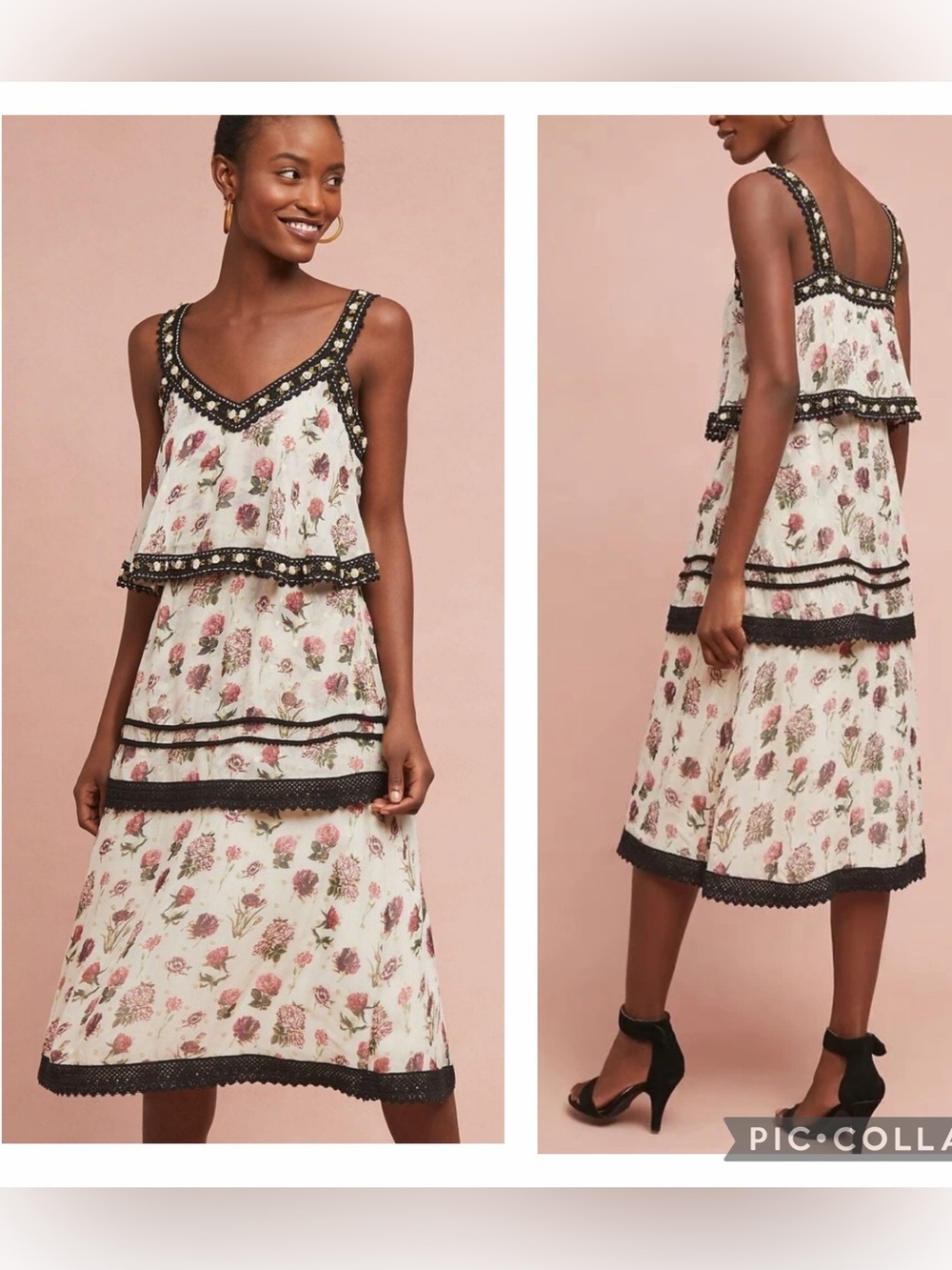 Verb by Pallavi Singhee Maida Tiered Neutral Dress Floral Crochet, 8